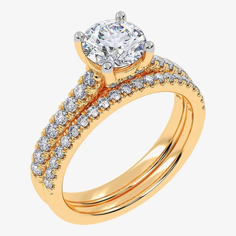 (H-I / Si2-I1) Womens 1 1/2 CT. T.W. Lab Grown White Diamond 10K or 14K Gold Round Side Stone Bridal Set