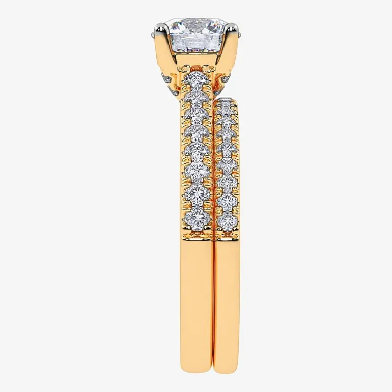 (H-I / Si2-I1) Womens 1 1/2 CT. T.W. Lab Grown White Diamond 10K or 14K Gold Round Side Stone Bridal Set