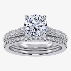 (H-I / Si2-I1) Womens 1 1/2 CT. T.W. Lab Grown White Diamond 10K or 14K Gold Round Side Stone Bridal Set