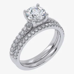 (H-I / Si2-I1) Womens 1 1/2 CT. T.W. Lab Grown White Diamond 10K or 14K Gold Round Side Stone Bridal Set