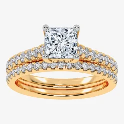 (H-I / Si2-I1) Womens 1 1/2 CT. T.W. Lab Grown White Diamond 10K or 14K Gold Side Stone Bridal Set