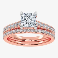 (H-I / Si2-I1) Womens 1 1/2 CT. T.W. Lab Grown White Diamond 10K or 14K Gold Side Stone Bridal Set