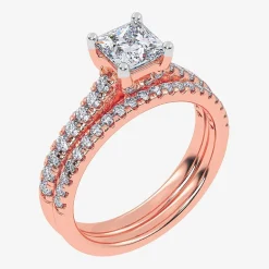 (H-I / Si2-I1) Womens 1 1/2 CT. T.W. Lab Grown White Diamond 10K or 14K Gold Side Stone Bridal Set