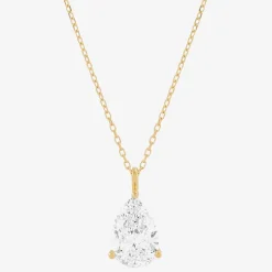 ( H-I/Si1-Si2 ) 2 CT.  Lab-Grown Diamond 14K Gold Pear 18 Inch Pendant Necklace