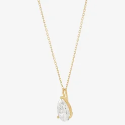 ( H-I/Si1-Si2 ) 2 CT.  Lab-Grown Diamond 14K Gold Pear 18 Inch Pendant Necklace