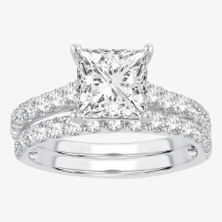 (H-I / SI1-SI2) Signature By Modern Bride Womens 2 1/2 CT. TW. Lab Grown White Diamond in 14K Gold Princess Bridal Set
