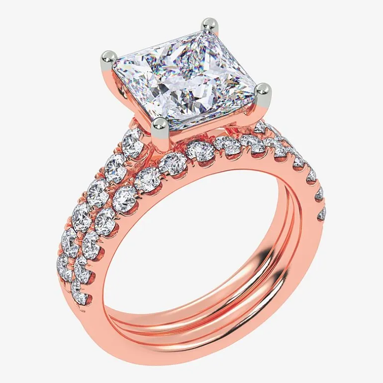 (H-I / SI1-SI2) Signature By Modern Bride Womens 2 1/2 CT. TW. Lab Grown White Diamond in 14K Gold Princess Bridal Set