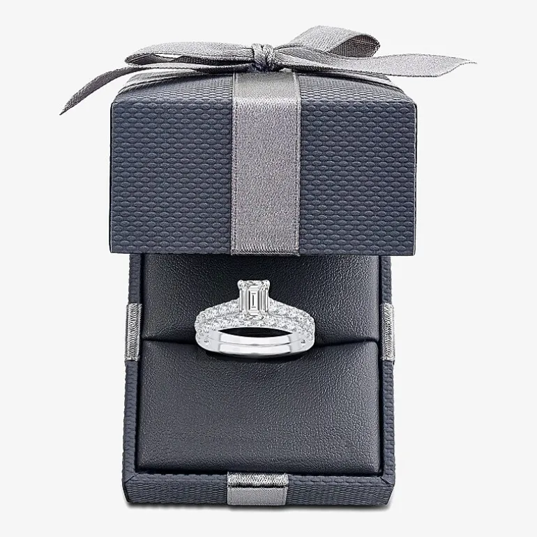(H-I / SI1-SI2) Signature By Modern Bride Emerald Cut Womens 2 CT. T.W. Lab Grown White Diamond Bridal Set in 14K Gold
