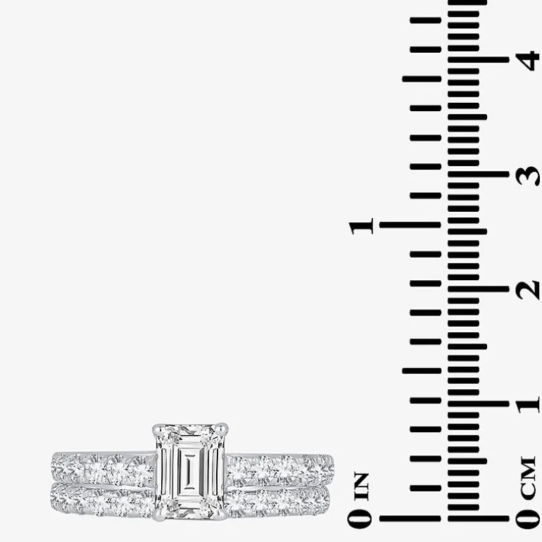 (H-I / SI1-SI2) Signature By Modern Bride Emerald Cut Womens 2 CT. T.W. Lab Grown White Diamond Bridal Set in 14K Gold