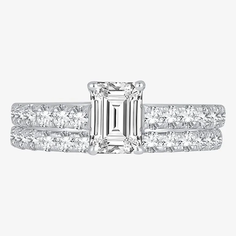 (H-I / SI1-SI2) Signature By Modern Bride Emerald Cut Womens 2 CT. T.W. Lab Grown White Diamond Bridal Set in 14K Gold