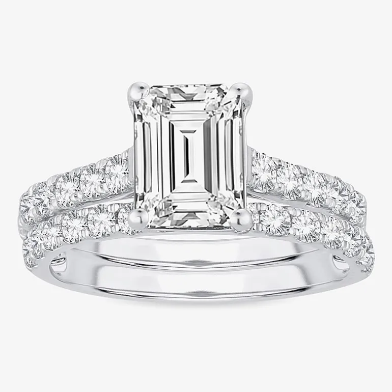 (H-I / SI1-SI2) Signature By Modern Bride Womens 3 CT. T.W. Lab Grown White Diamond In 14K Gold Emerald Bridal Set