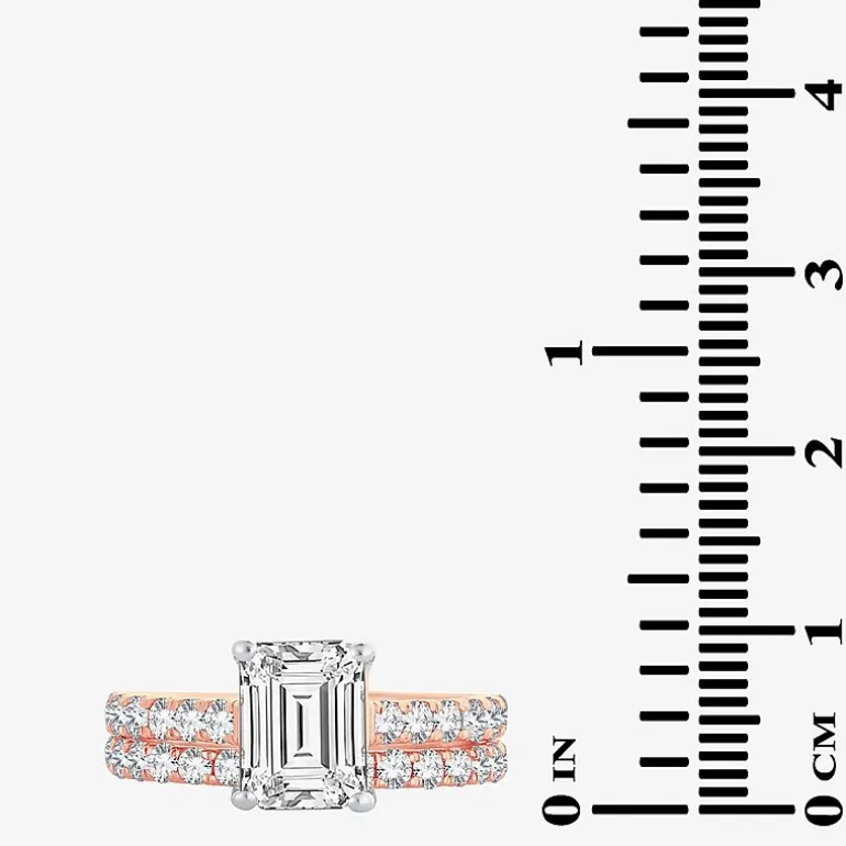 (H-I / SI1-SI2) Signature By Modern Bride Womens 3 CT. T.W. Lab Grown White Diamond In 14K Gold Emerald Bridal Set