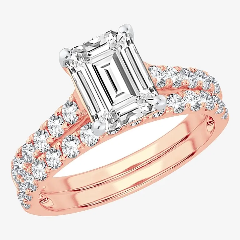 (H-I / SI1-SI2) Signature By Modern Bride Womens 3 CT. T.W. Lab Grown White Diamond In 14K Gold Emerald Bridal Set