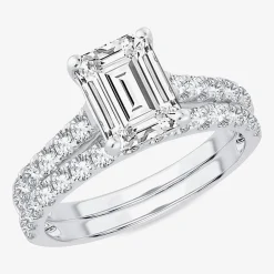 (H-I / SI1-SI2) Signature By Modern Bride Womens 3 CT. T.W. Lab Grown White Diamond In 14K Gold Emerald Bridal Set
