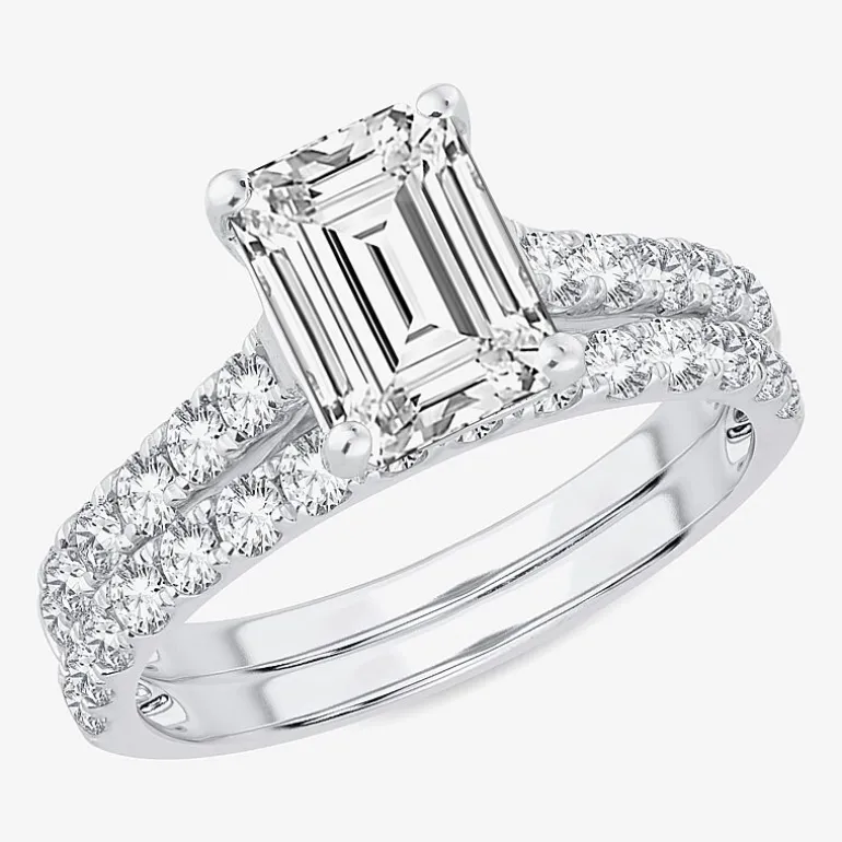 (H-I / SI1-SI2) Signature By Modern Bride Womens 3 CT. T.W. Lab Grown White Diamond In 14K Gold Emerald Bridal Set