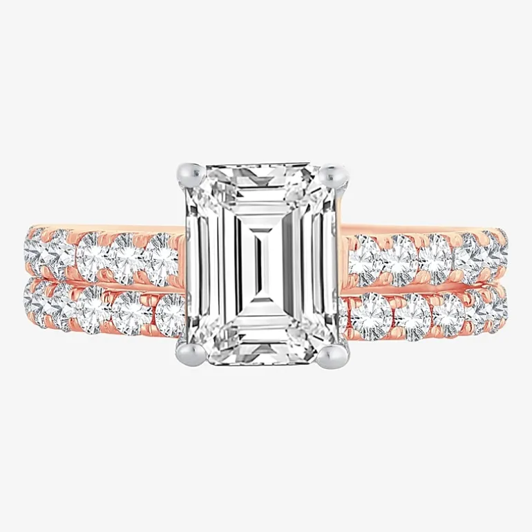 (H-I / SI1-SI2) Signature By Modern Bride Womens 3 CT. T.W. Lab Grown White Diamond In 14K Gold Emerald Bridal Set