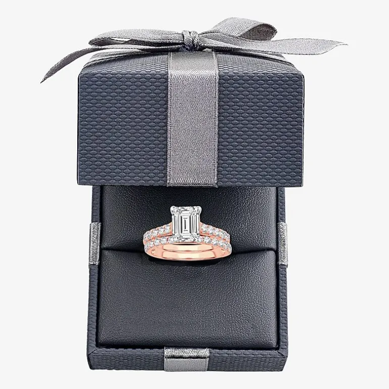 (H-I / SI1-SI2) Signature By Modern Bride Womens 3 CT. T.W. Lab Grown White Diamond In 14K Gold Emerald Bridal Set