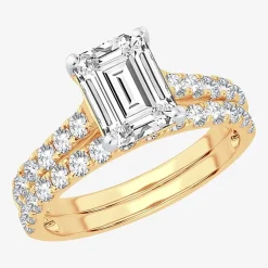 (H-I / SI1-SI2) Signature By Modern Bride Womens 3 CT. T.W. Lab Grown White Diamond In 14K Gold Emerald Bridal Set