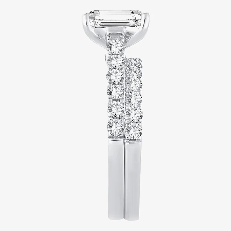 (H-I / SI1-SI2) Signature By Modern Bride Womens 3 CT. T.W. Lab Grown White Diamond In 14K Gold Emerald Bridal Set