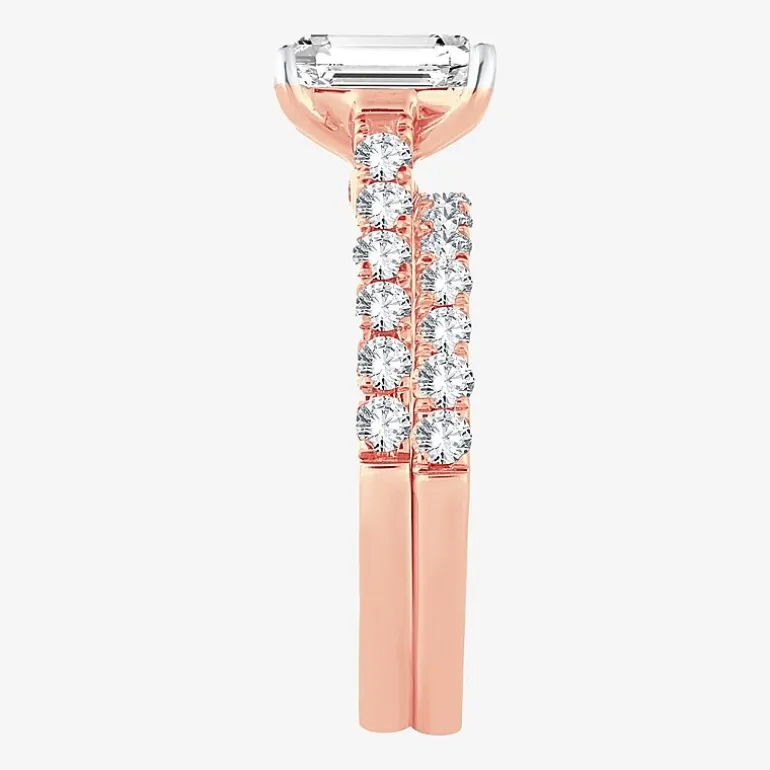 (H-I / SI1-SI2) Signature By Modern Bride Womens 3 CT. T.W. Lab Grown White Diamond In 14K Gold Emerald Bridal Set
