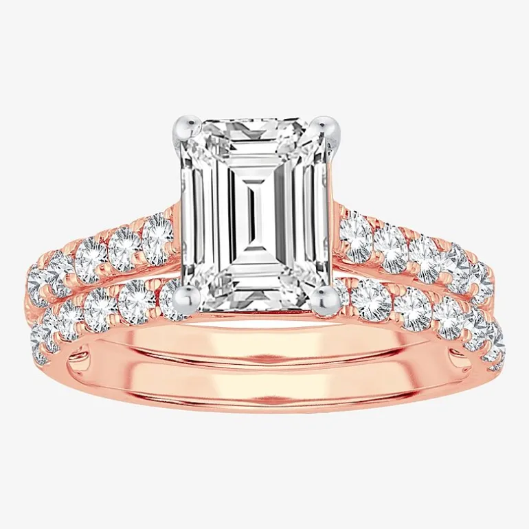 (H-I / SI1-SI2) Signature By Modern Bride Womens 3 CT. T.W. Lab Grown White Diamond In 14K Gold Emerald Bridal Set