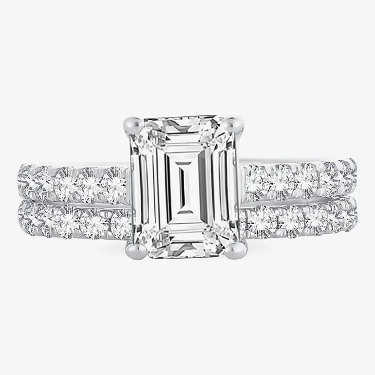 (H-I / SI1-SI2) Signature By Modern Bride Womens 3 CT. T.W. Lab Grown White Diamond In 14K Gold Emerald Bridal Set