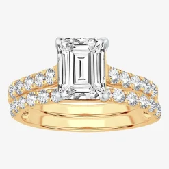 (H-I / SI1-SI2) Signature By Modern Bride Womens 3 CT. T.W. Lab Grown White Diamond In 14K Gold Emerald Bridal Set