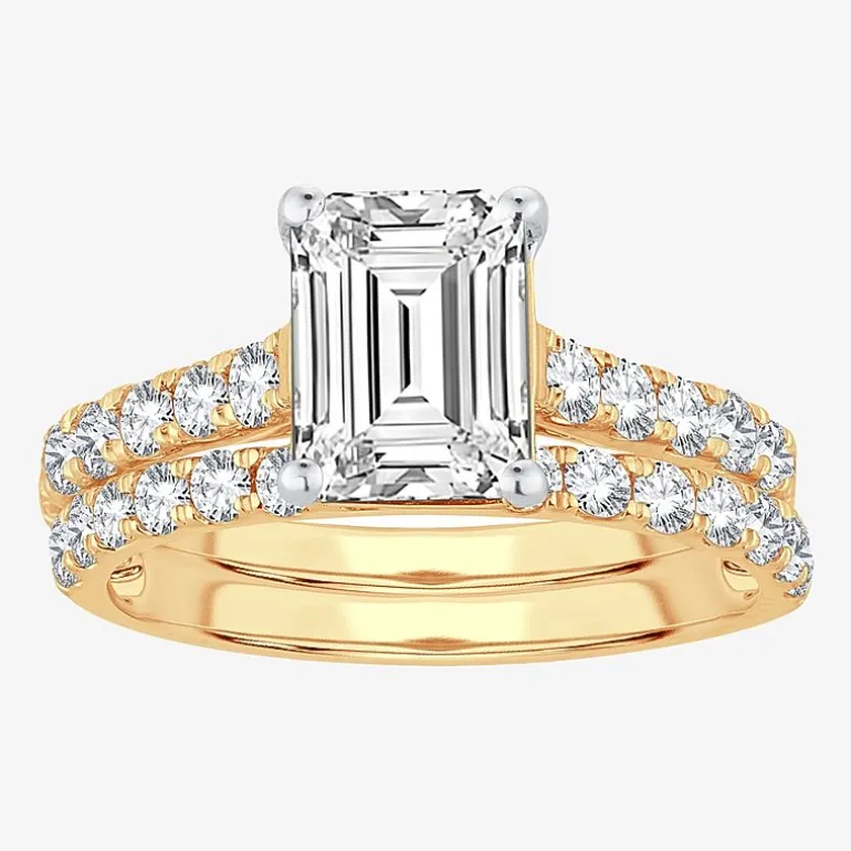 (H-I / SI1-SI2) Signature By Modern Bride Womens 3 CT. T.W. Lab Grown White Diamond In 14K Gold Emerald Bridal Set
