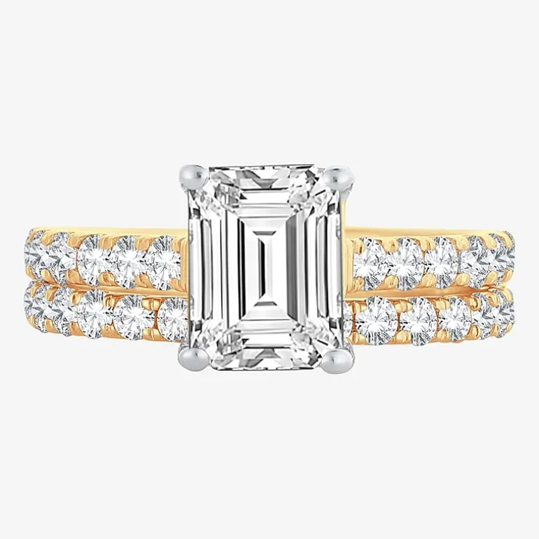 (H-I / SI1-SI2) Signature By Modern Bride Womens 3 CT. T.W. Lab Grown White Diamond In 14K Gold Emerald Bridal Set