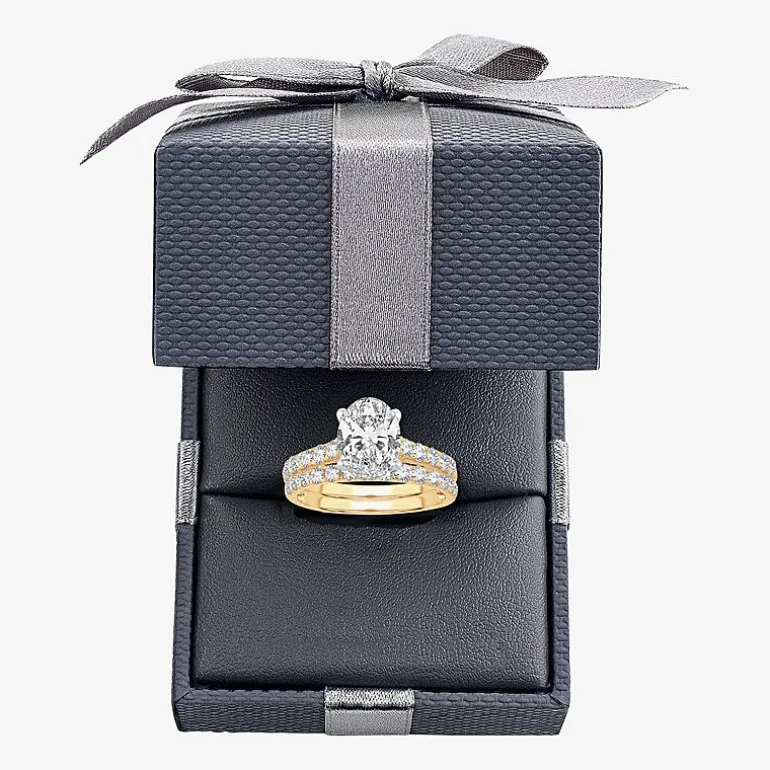 (H-I / SI1-SI2) Signature By Modern Bride Womens 3 CT. T.W. Lab Grown White Diamond In 14K Gold Oval Bridal Set