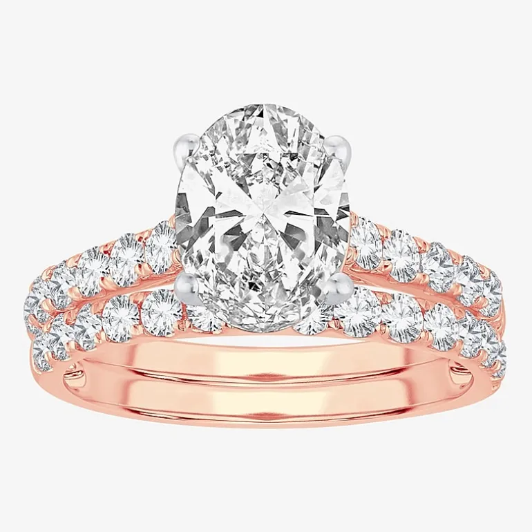 (H-I / SI1-SI2) Signature By Modern Bride Womens 3 CT. T.W. Lab Grown White Diamond In 14K Gold Oval Bridal Set
