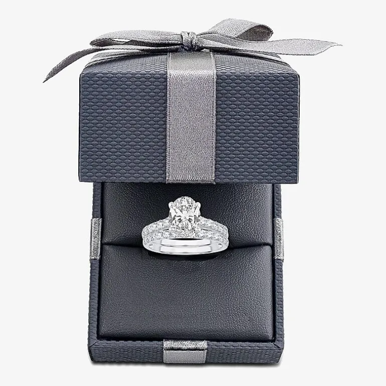 (H-I / SI1-SI2) Signature By Modern Bride Womens 3 CT. T.W. Lab Grown White Diamond In 14K Gold Oval Bridal Set