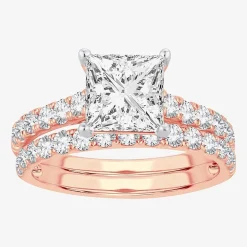 (H-I / SI1-SI2) Signature By Modern Bride Womens 2 CT.TW Lab Grown White Diamond In 14K Gold Side Stone Bridal Set