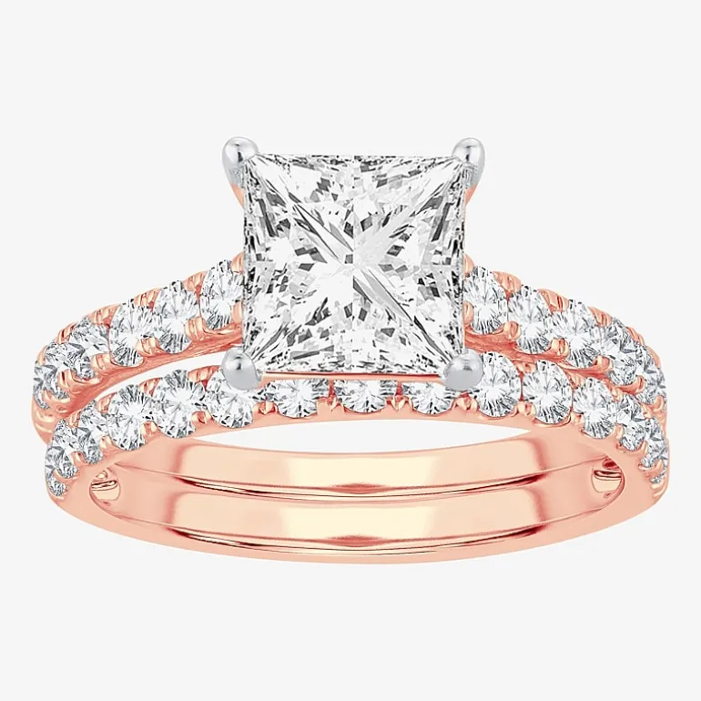 (H-I / SI1-SI2) Signature By Modern Bride Womens 2 CT.TW Lab Grown White Diamond In 14K Gold Side Stone Bridal Set