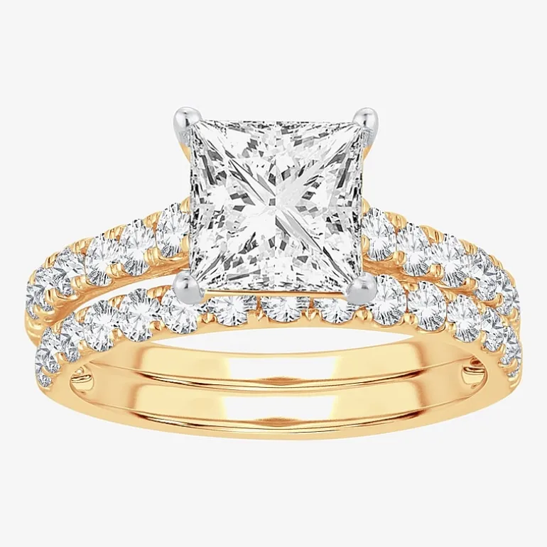 (H-I / SI1-SI2) Signature By Modern Bride Womens 2 CT.TW Lab Grown White Diamond In 14K Gold Side Stone Bridal Set