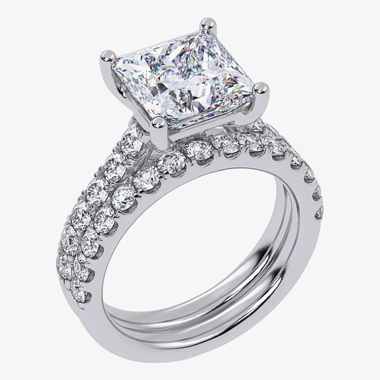 (H-I / SI1-SI2) Signature By Modern Bride Womens 2 CT.TW Lab Grown White Diamond In 14K Gold Side Stone Bridal Set