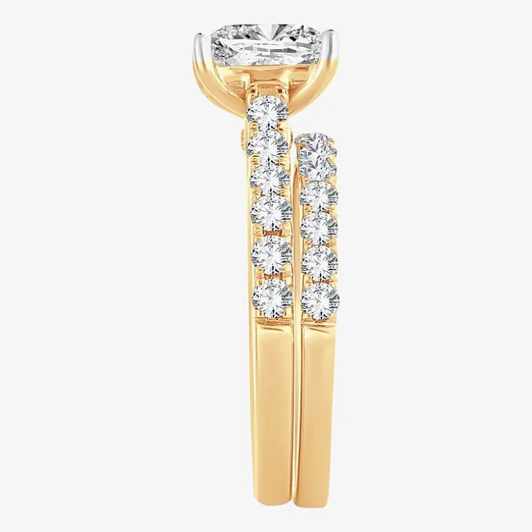 (H-I / SI1-SI2) Signature By Modern Bride Womens 2 CT.TW Lab Grown White Diamond In 14K Gold Side Stone Bridal Set