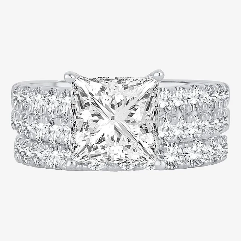 (H-I / SI1-SI2) Signature By Modern Bride Womens 5 CT. T.W. Lab Grown White Diamond in 14K Gold Princess Bridal Set