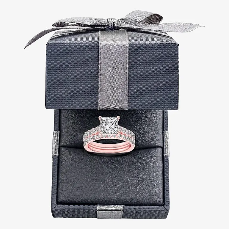 (H-I / SI1-SI2) Signature By Modern Bride Princess Cut Womens 3 CT. T.W. Lab Grown White Diamond 14K Gold Bridal Set