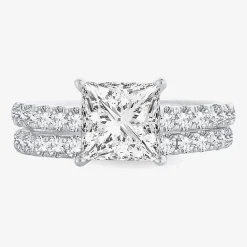 (H-I / SI1-SI2) Signature By Modern Bride Princess Cut Womens 3 CT. T.W. Lab Grown White Diamond 14K Gold Bridal Set
