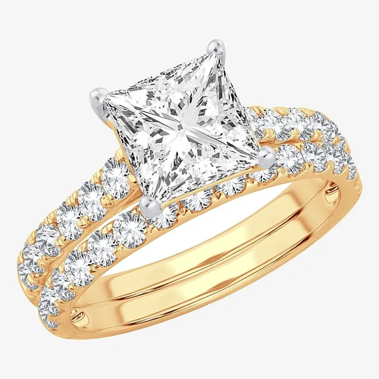 (H-I / SI1-SI2) Signature By Modern Bride Princess Cut Womens 3 CT. T.W. Lab Grown White Diamond 14K Gold Bridal Set