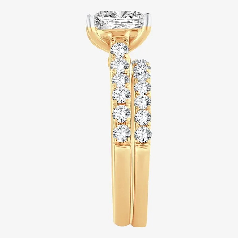 (H-I / SI1-SI2) Signature By Modern Bride Princess Cut Womens 3 CT. T.W. Lab Grown White Diamond 14K Gold Bridal Set