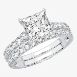 (H-I / SI1-SI2) Signature By Modern Bride Princess Cut Womens 3 CT. T.W. Lab Grown White Diamond 14K Gold Bridal Set