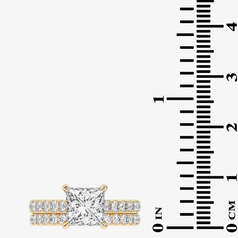 (H-I / SI1-SI2) Signature By Modern Bride Princess Cut Womens 3 CT. T.W. Lab Grown White Diamond 14K Gold Bridal Set