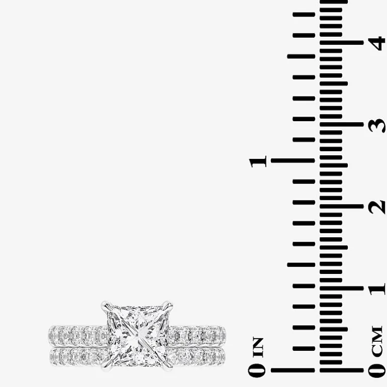 (H-I / SI1-SI2) Signature By Modern Bride Princess Cut Womens 3 CT. T.W. Lab Grown White Diamond 14K Gold Bridal Set