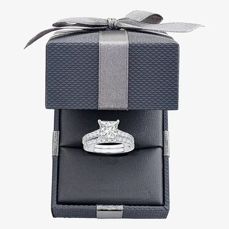 (H-I / SI1-SI2) Signature By Modern Bride Princess Cut Womens 3 CT. T.W. Lab Grown White Diamond 14K Gold Bridal Set