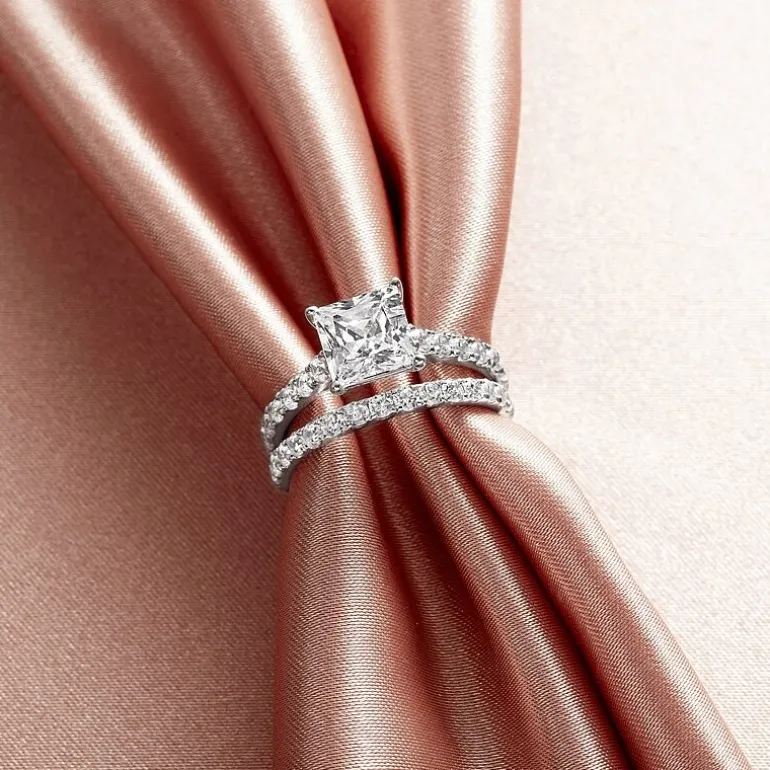 (H-I / SI1-SI2) Signature By Modern Bride Princess Cut Womens 3 CT. T.W. Lab Grown White Diamond 14K Gold Bridal Set