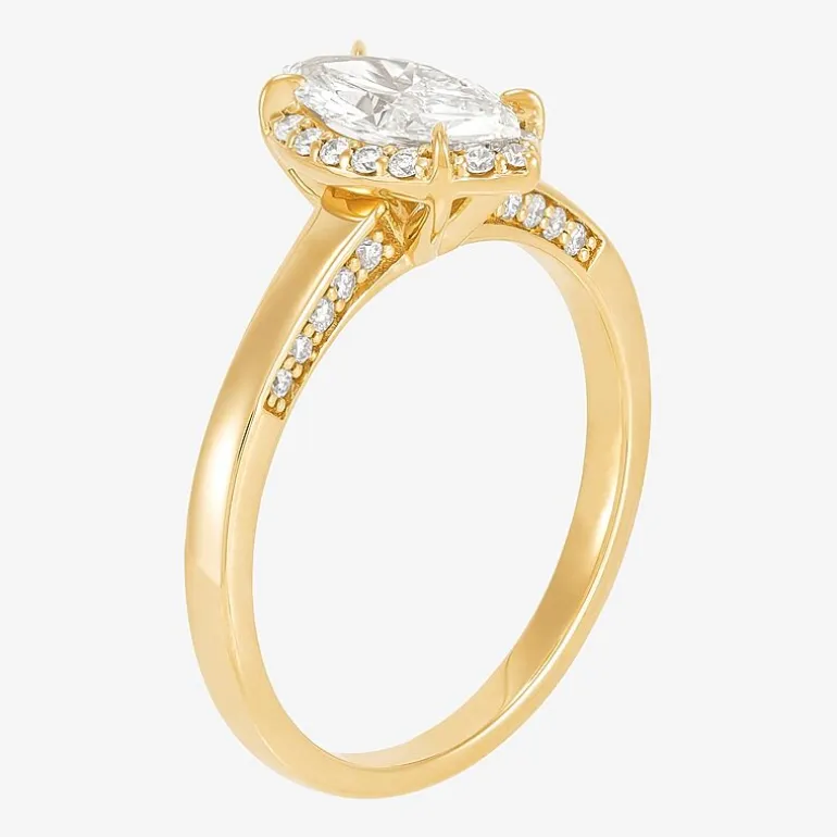(H-I / Si1-Si2) Womens 1 CT. T.W. Lab Grown White Diamond 10K Gold Marquise Halo Engagement Ring