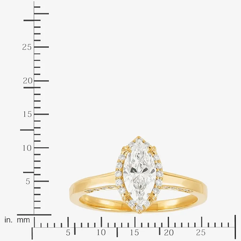 (H-I / Si1-Si2) Womens 1 CT. T.W. Lab Grown White Diamond 10K Gold Marquise Halo Engagement Ring