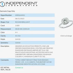 (H-I / Si1-Si2) Womens 2 CT. T.W. Lab Grown White Diamond 10K Gold Round Side Stone Halo Engagement Ring